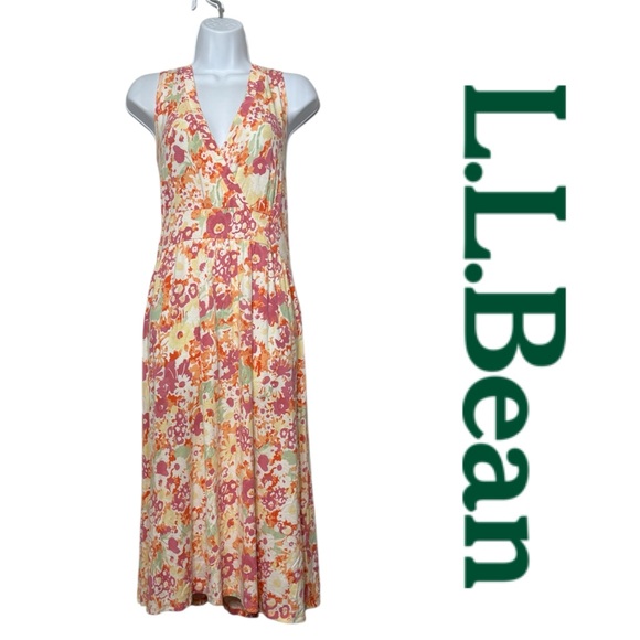 L.L. Bean Dresses & Skirts - L.L. Bean Summer Knit Dress Sleeveless Floral Jersey Stretchy Empire Pastel XL